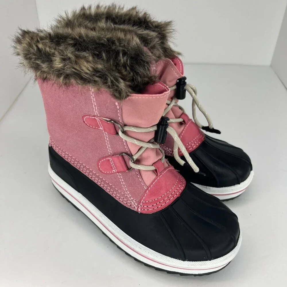 Cat & Jack Unisex Pink Thermolite Youth Leather Lace Up Size 2 Snow Boots